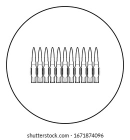 Bullets in row belt Machine gun cartridges Bandoleer War concept icon in circle round outline black color vector illustration flat style image
