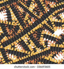 Bullets seamless pattern. Many military Bandolier. Texture army equipment. Tape bullets Soldiers accessory.