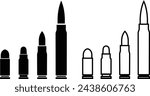 bullets set in vintage monochrome style. Design element for logo, label, sign, emblem, poster. suitable for UI designs, isolated on transparent background, Weapon ammo types and size in flat style.