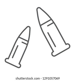 Bullets thin line icon, ammo and caliber, ammunition sign, vector graphics, a linear pattern on a white background, eps 10.