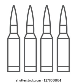 Bullets thin line icon, ammunition and army, caliber sign, vector graphics, a linear pattern on a white background, eps 10.