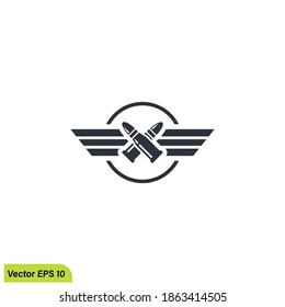 vector de icono de viñetas y alas. plantilla de logotipo del ejército. elemento de diseño simple