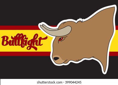 Bullfight bull head side. The background is black. Drawing by hand sketch.