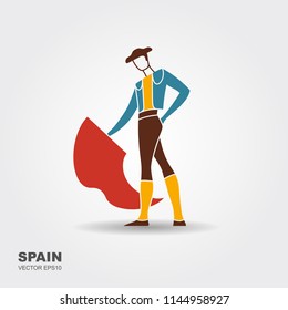 Bullfight, matador. Flat stylized icon Vector illustration