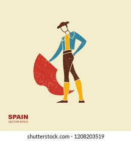 Bullfight, matador. Flat stylized icon Vector illustration in flat style with scuffed effect