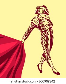 Bullfight, matador. Hand drawn vector isolated illustration of toreador.