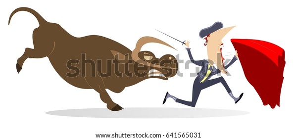 Bullfighter Angry Bull Isolated Frightened Bullfighter Stock Vector ...