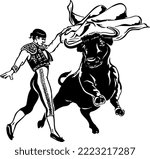 Bullfighter and Bull Vector Illustration