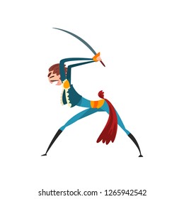 Bullfighter fighting with sword, bullfighting, corrida performance vector Illustration on a white background