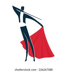 Bullfighter vector logo or icon. Matador with a red cape and sword isolated on white background.