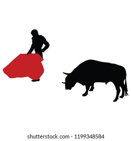 Bullfighting background. Spain traditional performance with matador and bull. Bull and matador. Corrida bullfight, vector illustration