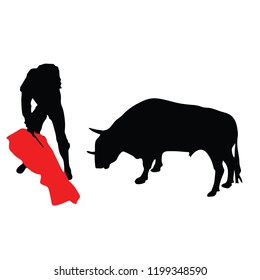 Bullfighting background. Spain traditional performance with matador and bull. Bull and matador. Corrida bullfight, vector illustration