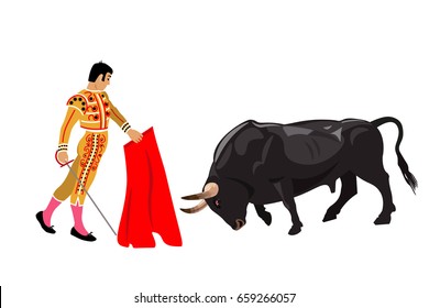 Bullfighting. Bull And Matador. Vector Illustration