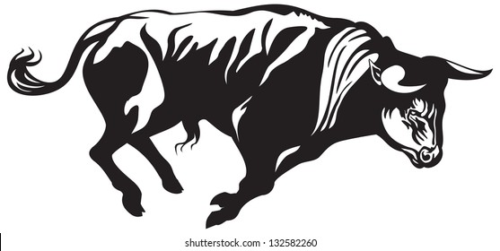 Bullfighting bull vector illustration, Spanish corrida de toros, tauromachia, tauromachy or American rodeo animal