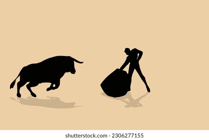 Bullfighting. Vector illustration. Bullfight and toreador, bull corrida, matador torero