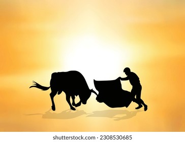 Bullfighting. Vector illustration. Bullfight and toreador, bull corrida, matador torero