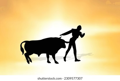 Bullfighting. Vector illustration. Bullfight and toreador, bull corrida, matador torero