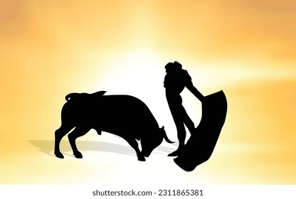 Bullfighting. Vector illustration. Bullfight and toreador, bull corrida, matador torero