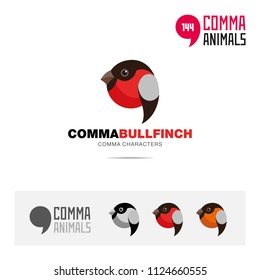 Bullfinch bird concept icon set and modern brand identity logo template and app symbol based on comma sign