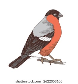 Bullfinch bird hand drawn vector illustration