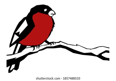 Pájaro de bullfinch en una rama. Ilustración del vector