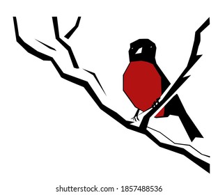 Pájaro de bullfinch en una rama. Ilustración del vector