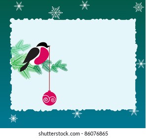 Bullfinch bird on winter background