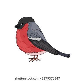 Oiseau taupe aux plumes rouges et noires en dessins animés. Illustration vectorielle de stock. isolé. Animaux avec ailes. Des nids.