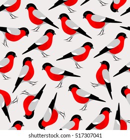 Bullfinch bird seamless pattern. Merry Christmas collection background. Natural winter texture. Vector illustration