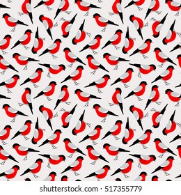 Bullfinch bird seamless pattern. Merry Christmas collection background. Natural winter texture. Vector illustration