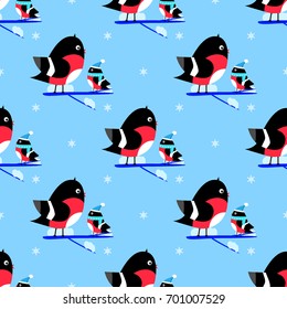 Bullfinch branch seamless pattern vector
