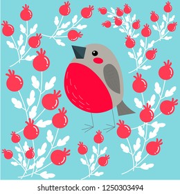 bullfinch with dogrose