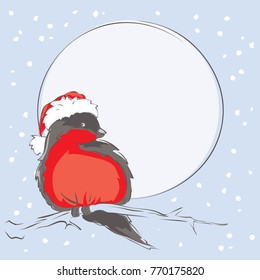 Bullfinch on the branch / Christmas vector illustration, background