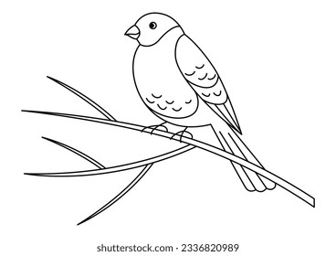 Bullfinch on branch. Illustration in linear style.