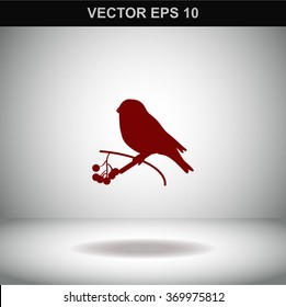 Bullfinch on a branch of rowan. Vector illustration.