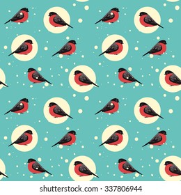 bullfinch pattern on a blue background