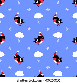 Bullfinch seamless pattern vector cap, cloud