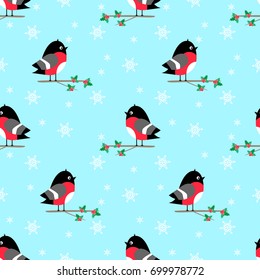 Bullfinch seamless vector pattern