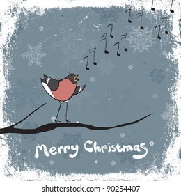 Bullfinch singer. Vintage xmas illustration, vector, EPS8