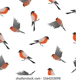 Bullfinch triangle shape seamless pattern backgrounds. Wrapping paper template. Polygonal design illustration.