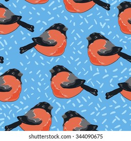 bullfinch, vector illustration bird, seamless