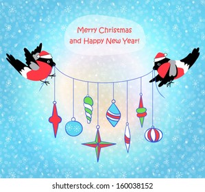 bullfinches with christmas toys