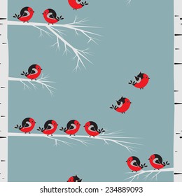 bullfinches sit on trees.  seamless pattern
