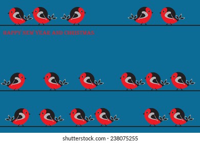 bullfinches.Christmas greeting card