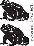 Bullfrog silhouette vector illustration with a semi-detailed design, showcasing large body, prominent eyes, and webbed legs. Perfect for nature-themed projects.