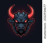 Bullhead logo for gaming or esport team, esport logo, animal logo, modern bull logo with red horn and glowing red eyes