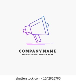 Bullhorn, digital, marketing, media, megaphone Purple Business Logo Template. Place for Tagline