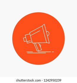 Bullhorn, digital, marketing, media, megaphone White Line Icon in Circle background. vector icon illustration