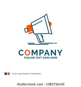 Bullhorn, digital, marketing, media, megaphone Logo Design. Blue and Orange Brand Name Design. Place for Tagline. Business Logo template.