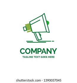 Bullhorn, digital, marketing, media, megaphone Flat Business Logo template. Creative Green Brand Name Design.